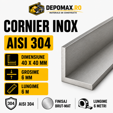 Cornier inox AISI 304, 40 x 40 x 6 mm, 6 metri